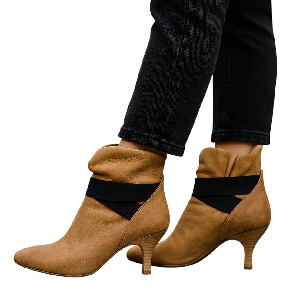 Latitude Femme Camel Leather Slouch Ankle Boots Size 7.5